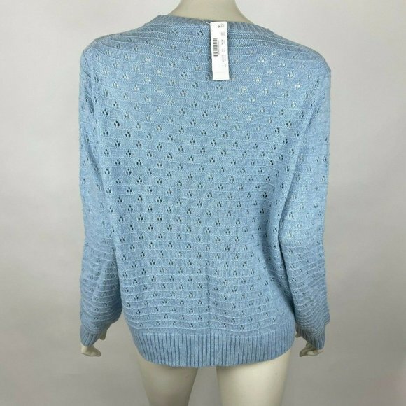 J Crew Pointelle Crewneck Sweater Alpaca Wool Pullover Blue Women L NWT AK196 - Picture 2 of 9